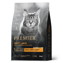 Premier Cat Lamb&Turkey Adult Large сухой корм для взрослых кошек крупных пород со свежим мясом ягненка и индейкой - 8 кг