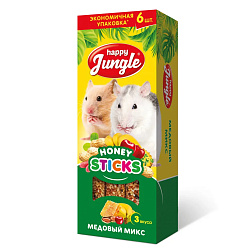 Happy Jungle лакомство для мелких грызунов, палочки, медовый микс - 6 шт