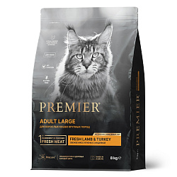 Premier Cat Lamb&Turkey Adult Large сухой корм для взрослых кошек крупных пород со свежим мясом ягненка и индейкой - 8 кг