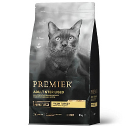 Premier Cat Turkey Sterilised сухой корм для взрослых стерилизованных кошек, свежее мясо индейки - 2 кг